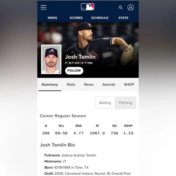 Josh Tomlin Autographed Baseball - Picture 5 of 5